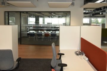 Office area with desks and chairs