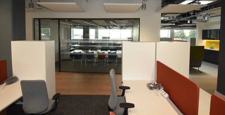 Office area with desks and chairs